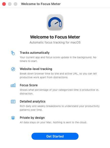 Focus Meter onboarding welcome screen